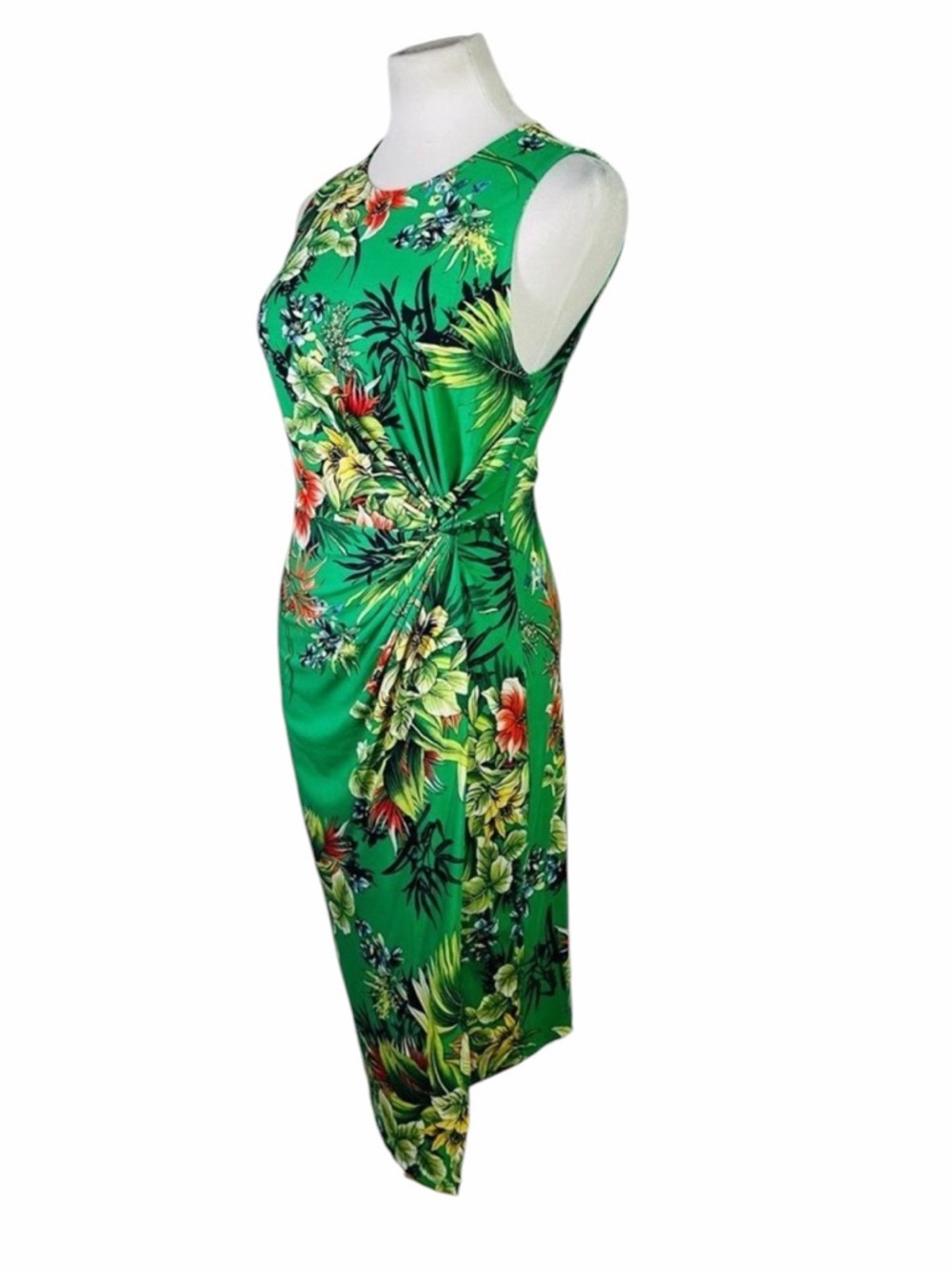 Forever 21 Green Tropical Floral Print Mock Wrap Dress - Size XL - Picture 4 of 15